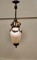 French Opalescent Glass & Brass Hanging Pendant Light (2 of 8) French Opalescent Glass & Brass Hanging Pendant Light (2 of 8)
