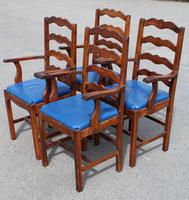 1960's Set 4 Oak Carver Dining Chairs with Blue Leather Pop Out Seats (2 of 4) 1960's Set 4 Oak Carver Dining Chairs with Blue Leather Pop Out Seats (2 of 4)