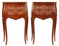 Antique Pair of Marquetry Bedside Tables with Marble Tops – Early 20th Century Quality Nightstands