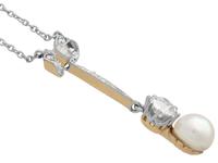 Pearl & 1.50ct Diamond, 14ct Yellow Gold Necklace - Antique c.1910 (4 of 9) Pearl & 1.50ct Diamond, 14ct Yellow Gold Necklace - Antique c.1910 (4 of 9)