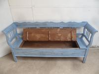 Stunning Sky Blue 3 Seater Antique Pine Kitchen / Hall Box Settle / Bench (11 of 11) Stunning Sky Blue 3 Seater Antique Pine Kitchen / Hall Box Settle / Bench (11 of 11)