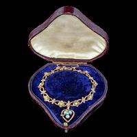 Antique Victorian Turquoise Heart Forget Me Not Bracelet 9ct Gold With Box c 1880 (3 of 9) Antique Victorian Turquoise Heart Forget Me Not Bracelet 9ct Gold With Box c 1880 (3 of 9)