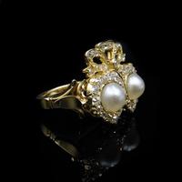 Antique Pearl and Diamond Twin Double Heart Bow 18ct Yellow Gold Ring (9 of 9) Antique Pearl and Diamond Twin Double Heart Bow 18ct Yellow Gold Ring (9 of 9)