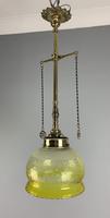 Victorian Gas Pole Brass Ceiling Light With Original Etched Shade; Rewired (10 of 11) Victorian Gas Pole Brass Ceiling Light With Original Etched Shade; Rewired (10 of 11)