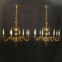 French Pair Bronze 8 Light Antique Chandeliers (1 of 10)