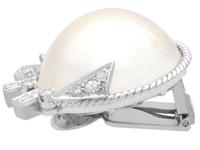 Mabe Pearl & 0.78ct Diamond, 9ct White Gold Earrings - Art Deco Style - Vintage c.1950 (4 of 9) Mabe Pearl & 0.78ct Diamond, 9ct White Gold Earrings - Art Deco Style - Vintage c.1950 (4 of 9)