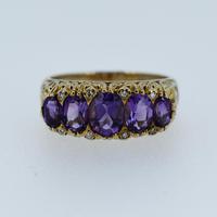 Vintage Amethyst and Diamond Chunky Scroll Five Stone 9ct 9K Yellow Gold Ring Band (6 of 10) Vintage Amethyst and Diamond Chunky Scroll Five Stone 9ct 9K Yellow Gold Ring Band (6 of 10)