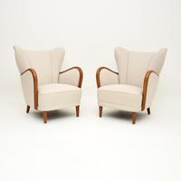 Pair of Swedish Art Deco Armchairs in Satin Birch