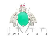 8.09ct Chrysophrase and 1.26ct Diamond & Ruby, 14ct White Gold Insect Brooch - Vintage European c.1950 (7 of 9) 8.09ct Chrysophrase and 1.26ct Diamond & Ruby, 14ct White Gold Insect Brooch - Vintage European c.1950 (7 of 9)