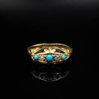 Antique Turquoise and Diamond Five Stone Scroll Boat 18ct 18K Yellow Gold Ring (8 of 10) Antique Turquoise and Diamond Five Stone Scroll Boat 18ct 18K Yellow Gold Ring (8 of 10)