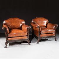 Pair of 19th Century Mahogany Country House Leather Armchairs Pair of 19th Century Mahogany Country House Leather Armchairs