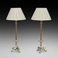 Pair of Art Nouveau Brass Table Lamps