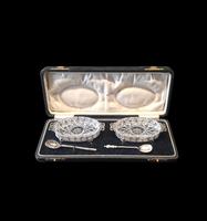 Adie Brothers Cut Glass  Condiment Set with Silver Spoons