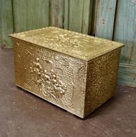 Embossed Brass Log or Coal Box, or Slipper Box with Tavern Scenes (2 of 6) Embossed Brass Log or Coal Box, or Slipper Box with Tavern Scenes (2 of 6)