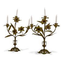 Pair of Antique French Gilt Church Candelabra with Floral Branches, c.1900