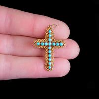 Antique Victorian Turquoise Cannetille Cross Pendant Brooch 18ct Gold c.1860 (3 of 5) Antique Victorian Turquoise Cannetille Cross Pendant Brooch 18ct Gold c.1860 (3 of 5)