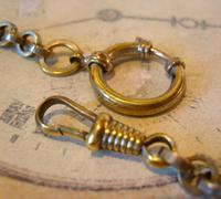 Art Nouveau Pocket Watch Chain 1900 Brass Albert with Pink & Blue Glass Panels (9 of 12) Art Nouveau Pocket Watch Chain 1900 Brass Albert with Pink & Blue Glass Panels (9 of 12)