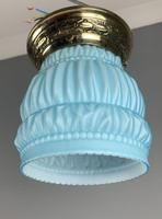 Art Deco Ceiling Light With Original Blue Shade; Brass Gallery; Rewired. (5 of 7) Art Deco Ceiling Light With Original Blue Shade; Brass Gallery; Rewired. (5 of 7)
