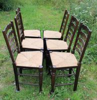 1960s Set of 6 Ash Stained Ladderback Dining Chairs with Rush Seats (4 of 4) 1960s Set of 6 Ash Stained Ladderback Dining Chairs with Rush Seats (4 of 4)