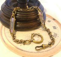 Art Nouveau Pocket Watch Chain 1900 Brass Albert with Pink & Blue Glass Panels (2 of 12) Art Nouveau Pocket Watch Chain 1900 Brass Albert with Pink & Blue Glass Panels (2 of 12)