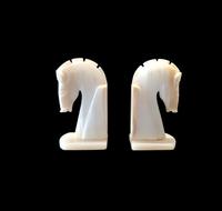 Horses Heads Italian Hand Crafted Solid White Onyx Bookends