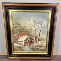 Vintage French Landscape Oil Painting River Mill Signed Sidney Framed (LOT 3873)