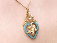 Seed Pearl, Enamel & 18ct Yellow Gold Pendant - Antique c.1890 (9 of 9) Seed Pearl, Enamel & 18ct Yellow Gold Pendant - Antique c.1890 (9 of 9)
