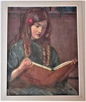 Christine McGregor, Girl Reading, pastel on board, c1918, signed, period frame (9 of 9) Christine McGregor, Girl Reading, pastel on board, c1918, signed, period frame (9 of 9)