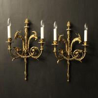 French  Pair 19th C Bronze Antique Wall Sconces (1 of 10)
