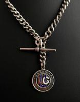 Antique Silver Double Albert Chain, Enamelled Silver Fob, Watch Chain (9 of 13) Antique Silver Double Albert Chain, Enamelled Silver Fob, Watch Chain (9 of 13)