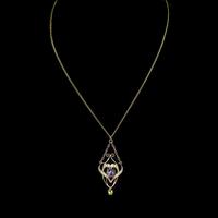Antique Amethyst Peridot and Pearl Lavalier 9ct 9K Gold Pendant and Chain Necklace (2 of 10) Antique Amethyst Peridot and Pearl Lavalier 9ct 9K Gold Pendant and Chain Necklace (2 of 10)