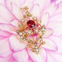 Antique 15ct Gold Garnet & Pearl Floral Pendant, Art Nouveau Victorian Pendant (2 of 5) Antique 15ct Gold Garnet & Pearl Floral Pendant, Art Nouveau Victorian Pendant (2 of 5)