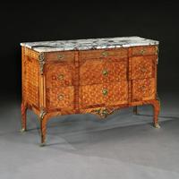 Late 19th Century French Gilt Bronze Mounted Tulipwood & Kingwood Marble Topped Commode Late 19th Century French Gilt Bronze Mounted Tulipwood & Kingwood Marble Topped Commode