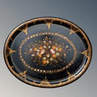 Antique Hand Painted Tray Papier Mache & Mother of Pearl (1 of 6)
