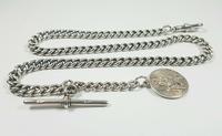 Beautiful Solid Silver Henry Allday Double Link Albert Chain & T BAR (8 of 12) Beautiful Solid Silver Henry Allday Double Link Albert Chain & T BAR (8 of 12)