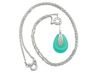 Chrysoprase & 0.18ct Diamond, 14ct White Gold Necklace - Art Deco Style - Vintage c.1950 (2 of 9) Chrysoprase & 0.18ct Diamond, 14ct White Gold Necklace - Art Deco Style - Vintage c.1950 (2 of 9)