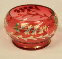 Late Victorian Cranberry Glass Decorated Salt (2 of 3) Late Victorian Cranberry Glass Decorated Salt (2 of 3)