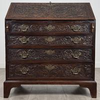 Antique 18th Century Heavily Carved Oak Bureau