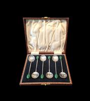 6 x 1930 Silver Hallmarked Coffee Spoons with Coffee Bean Decorated Handles