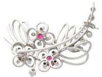 1.02ct Ruby & 0.55ct Diamond, 15ct White Gold Spray Brooch c.1925 (5 of 9) 1.02ct Ruby & 0.55ct Diamond, 15ct White Gold Spray Brooch c.1925 (5 of 9)