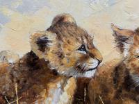 Exceptional 'pride Of Lion Cubs' Large Wildlife Oil Painting By 'silvia Duran' (9 of 12) Exceptional 'pride Of Lion Cubs' Large Wildlife Oil Painting By 'silvia Duran' (9 of 12)