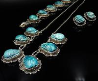 Art Deco Blue Porcelain Scarab Beetle Silver Full Set Suite - Necklace Earrings Bracelet (10 of 10) Art Deco Blue Porcelain Scarab Beetle Silver Full Set Suite - Necklace Earrings Bracelet (10 of 10)