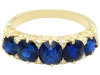3.15 ct Basaltic Sapphire and Diamond, 15 ct Yellow Gold Five Stone Ring - Antique c.1910 (8 of 9) 3.15 ct Basaltic Sapphire and Diamond, 15 ct Yellow Gold Five Stone Ring - Antique c.1910 (8 of 9)