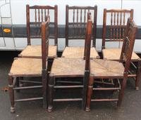 1920's Set 6 Oak Ladderback Dining Chairs with Rush Seats. 4+2 Carvers (2 of 3) 1920's Set 6 Oak Ladderback Dining Chairs with Rush Seats. 4+2 Carvers (2 of 3)