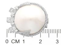 Mabe Pearl & 0.78ct Diamond, 9ct White Gold Earrings - Art Deco Style - Vintage c.1950 (7 of 9) Mabe Pearl & 0.78ct Diamond, 9ct White Gold Earrings - Art Deco Style - Vintage c.1950 (7 of 9)