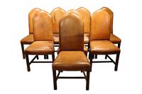 Set of 8 Oak & Leather Dining Chairs - 19th Century
