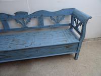 Lovely 3/4 Seater Antique Pine Painted Sky Blue Box Settle / Bench (3 of 9) Lovely 3/4 Seater Antique Pine Painted Sky Blue Box Settle / Bench (3 of 9)