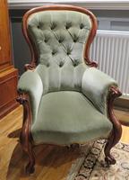 Victorian Walnut Armchair Recently Upholstered 1880 Victorian Walnut Armchair Recently Upholstered 1880