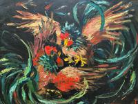 Stunning Original 1970s Vintage Abstract Acrylic Painting Cocks Fighting - Game (3 of 15) Stunning Original 1970s Vintage Abstract Acrylic Painting Cocks Fighting - Game (3 of 15)