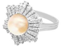 Natural Saltwater Pearl & 0.95ct Diamond, 18ct White Gold Dress Ring c.1930 (4 of 12) Natural Saltwater Pearl & 0.95ct Diamond, 18ct White Gold Dress Ring c.1930 (4 of 12)